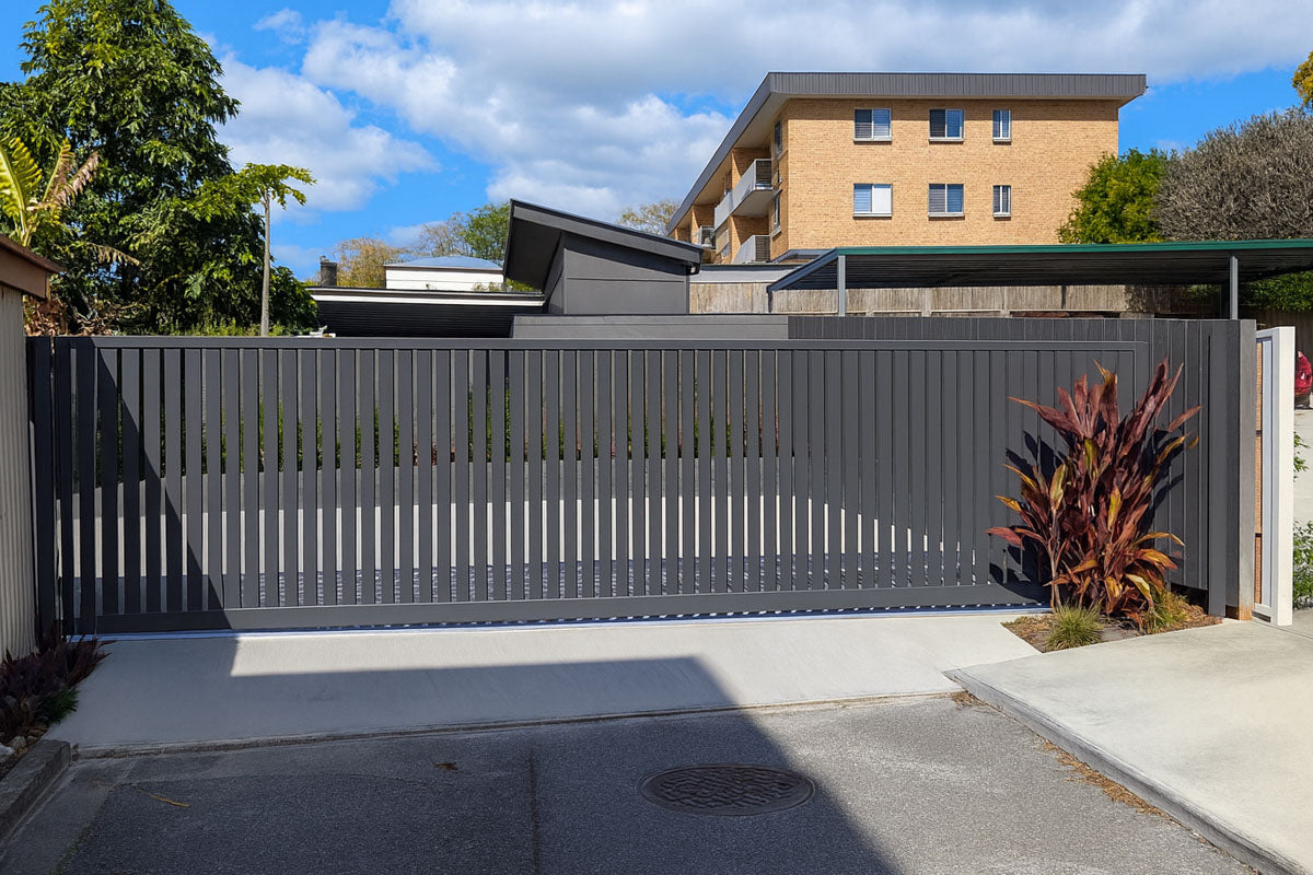 black sliding aluminium gate