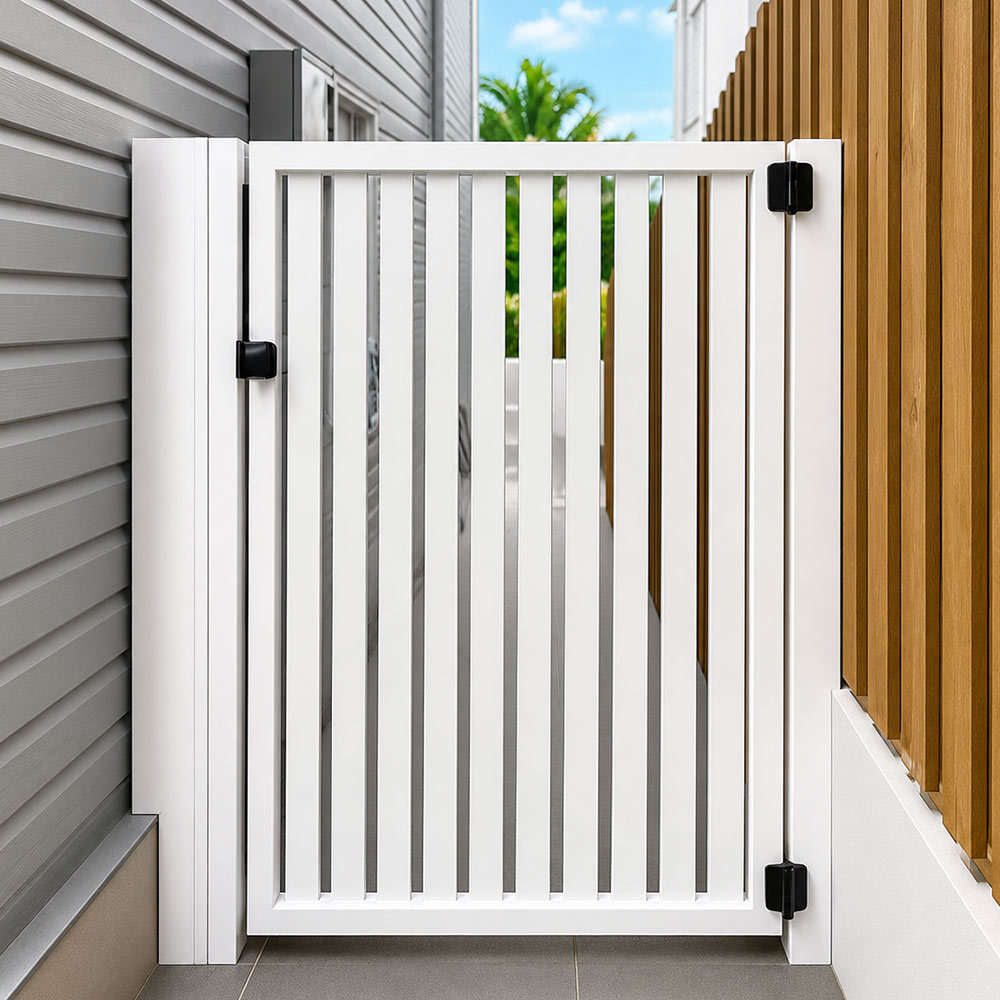 white powder coated aluminium pedestrian gate
